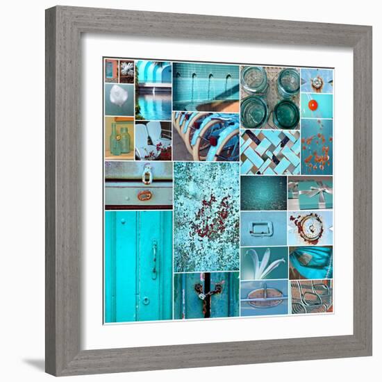 Rustic Teal Collage-Gail Peck-Framed Photo