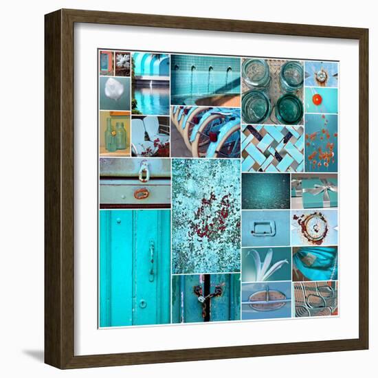 Rustic Teal Collage-Gail Peck-Framed Photo