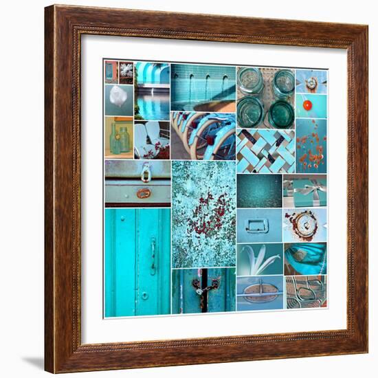 Rustic Teal Collage-Gail Peck-Framed Photo