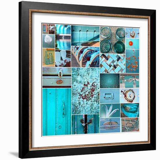 Rustic Teal Collage-Gail Peck-Framed Photo