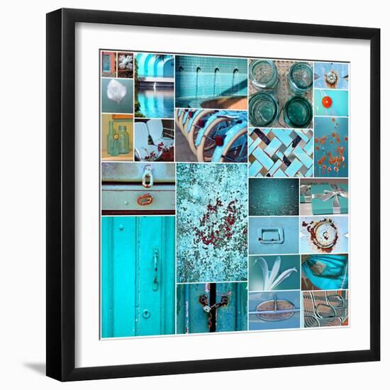 Rustic Teal Collage-Gail Peck-Framed Photo