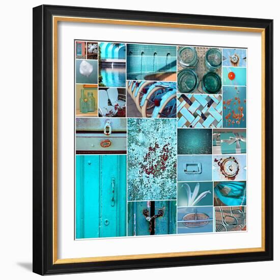 Rustic Teal Collage-Gail Peck-Framed Photo