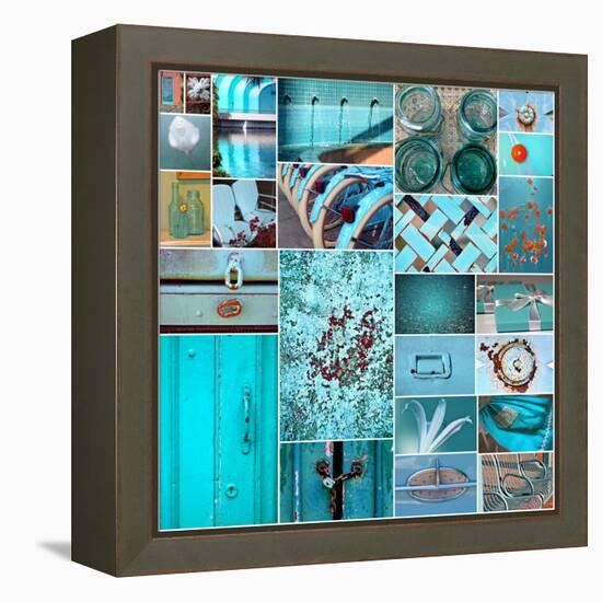 Rustic Teal Collage-Gail Peck-Framed Stretched Canvas