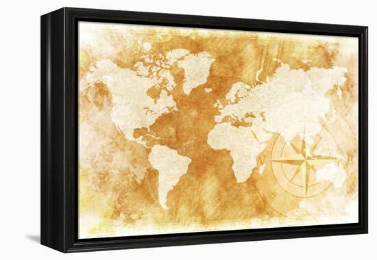 Rustic World Map-duallogic-Framed Stretched Canvas