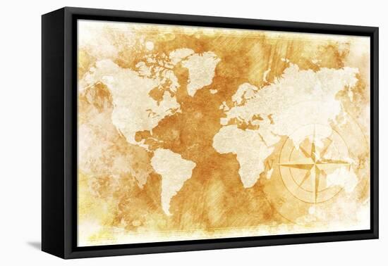 Rustic World Map-duallogic-Framed Stretched Canvas