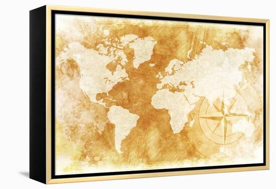Rustic World Map-duallogic-Framed Stretched Canvas