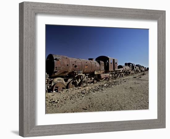 Rusting Locomotive at Train Graveyard, Uyuni, Bolivia, South America-Simon Montgomery-Framed Photographic Print