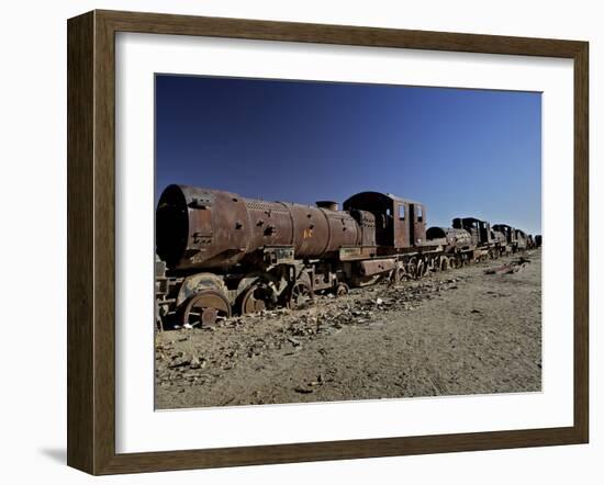 Rusting Locomotive at Train Graveyard, Uyuni, Bolivia, South America-Simon Montgomery-Framed Photographic Print