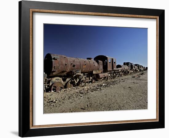 Rusting Locomotive at Train Graveyard, Uyuni, Bolivia, South America-Simon Montgomery-Framed Photographic Print