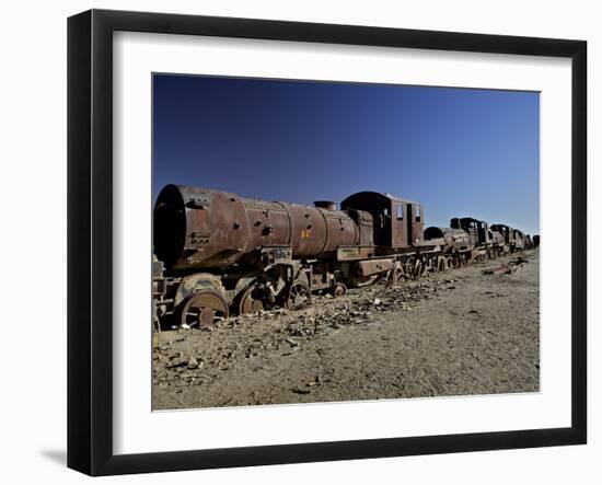 Rusting Locomotive at Train Graveyard, Uyuni, Bolivia, South America-Simon Montgomery-Framed Photographic Print