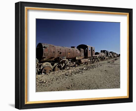 Rusting Locomotive at Train Graveyard, Uyuni, Bolivia, South America-Simon Montgomery-Framed Photographic Print