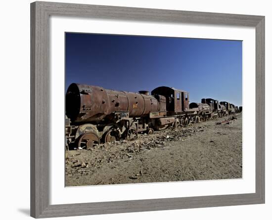 Rusting Locomotive at Train Graveyard, Uyuni, Bolivia, South America-Simon Montgomery-Framed Photographic Print