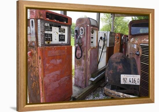 Rusty Gas Pumps And Car-Mark Williamson-Framed Premier Image Canvas