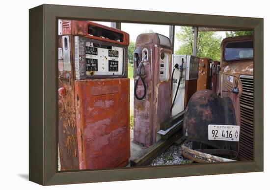 Rusty Gas Pumps And Car-Mark Williamson-Framed Premier Image Canvas