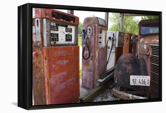Rusty Gas Pumps And Car-Mark Williamson-Framed Premier Image Canvas