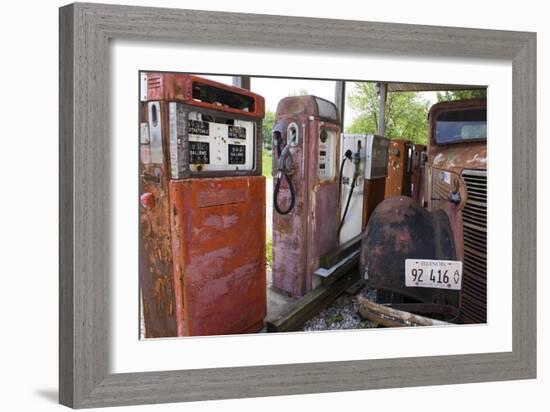 Rusty Gas Pumps And Car-Mark Williamson-Framed Photographic Print