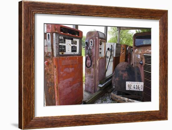 Rusty Gas Pumps And Car-Mark Williamson-Framed Photographic Print