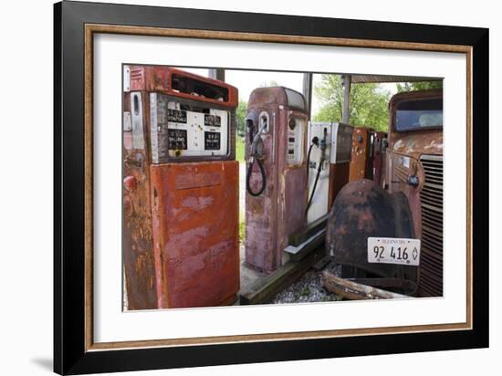 Rusty Gas Pumps And Car-Mark Williamson-Framed Photographic Print