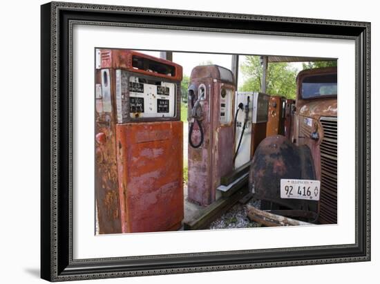 Rusty Gas Pumps And Car-Mark Williamson-Framed Photographic Print