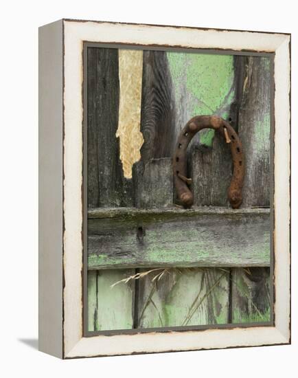 Rusty Horseshoe on Old Fence, Montana, USA-Nancy Rotenberg-Framed Premier Image Canvas