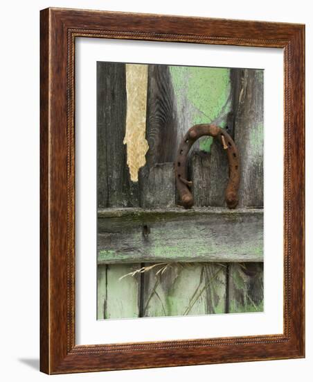 Rusty Horseshoe on Old Fence, Montana, USA-Nancy Rotenberg-Framed Photographic Print