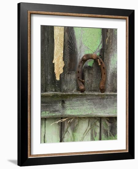 Rusty Horseshoe on Old Fence, Montana, USA-Nancy Rotenberg-Framed Photographic Print