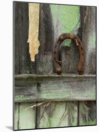 Rusty Horseshoe on Old Fence, Montana, USA-Nancy Rotenberg-Mounted Photographic Print