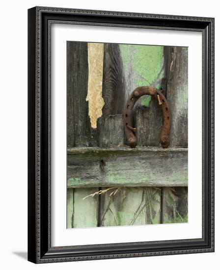 Rusty Horseshoe on Old Fence, Montana, USA-Nancy Rotenberg-Framed Photographic Print