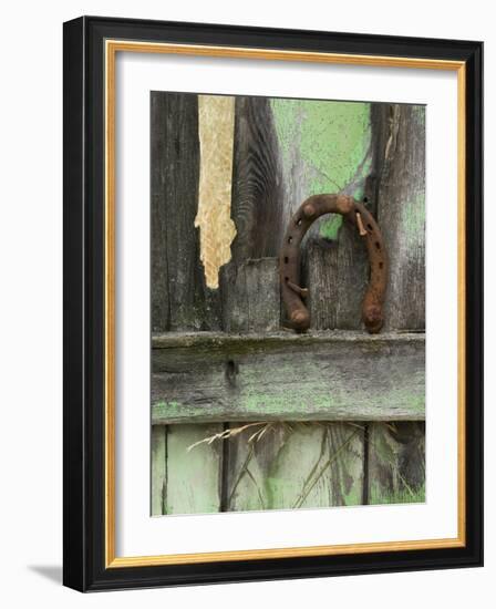 Rusty Horseshoe on Old Fence, Montana, USA-Nancy Rotenberg-Framed Photographic Print