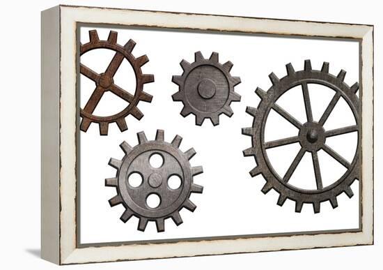 Rusty Metal Gears Set Isolated On White-Andrey_Kuzmin-Framed Stretched Canvas