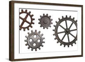 Rusty Metal Gears Set Isolated On White-Andrey_Kuzmin-Framed Art Print