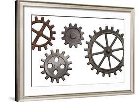 Rusty Metal Gears Set Isolated On White-Andrey_Kuzmin-Framed Art Print