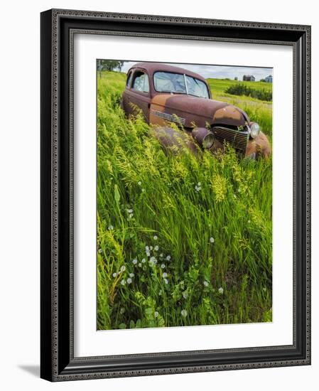 Rusty Old Vehicles in the Ghost Town of Okaton, South Dakota, Usa-Chuck Haney-Framed Photographic Print