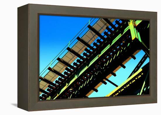Rusty Subway Bridge Against Blue Sky from a Low Angle, Bronx, Ne-Sabine Jacobs-Framed Premier Image Canvas