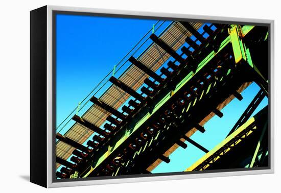 Rusty Subway Bridge Against Blue Sky from a Low Angle, Bronx, Ne-Sabine Jacobs-Framed Premier Image Canvas