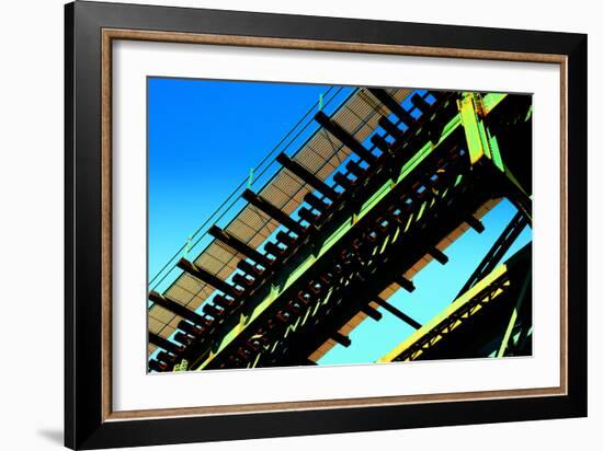 Rusty Subway Bridge Against Blue Sky from a Low Angle, Bronx, Ne-Sabine Jacobs-Framed Photographic Print