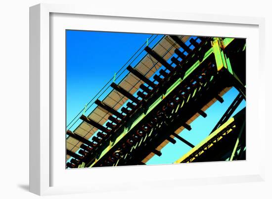 Rusty Subway Bridge Against Blue Sky from a Low Angle, Bronx, Ne-Sabine Jacobs-Framed Photographic Print