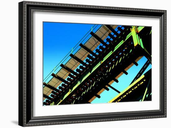 Rusty Subway Bridge Against Blue Sky from a Low Angle, Bronx, Ne-Sabine Jacobs-Framed Photographic Print