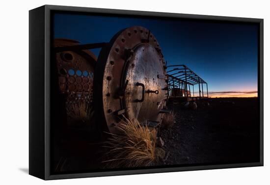 Rusty Train Relics in the Train Graveyard in Uyuni at Sunset-Alex Saberi-Framed Premier Image Canvas