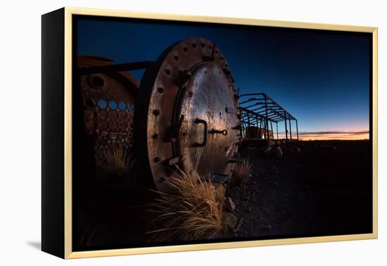 Rusty Train Relics in the Train Graveyard in Uyuni at Sunset-Alex Saberi-Framed Premier Image Canvas