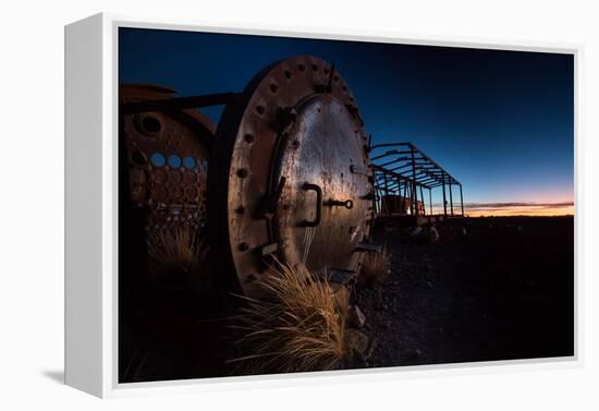 Rusty Train Relics in the Train Graveyard in Uyuni at Sunset-Alex Saberi-Framed Premier Image Canvas