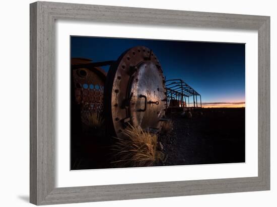 Rusty Train Relics in the Train Graveyard in Uyuni at Sunset-Alex Saberi-Framed Photographic Print