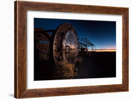 Rusty Train Relics in the Train Graveyard in Uyuni at Sunset-Alex Saberi-Framed Photographic Print