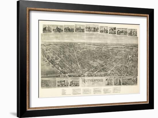 Rutherford, New Jersey - Panoramic Map-Lantern Press-Framed Art Print