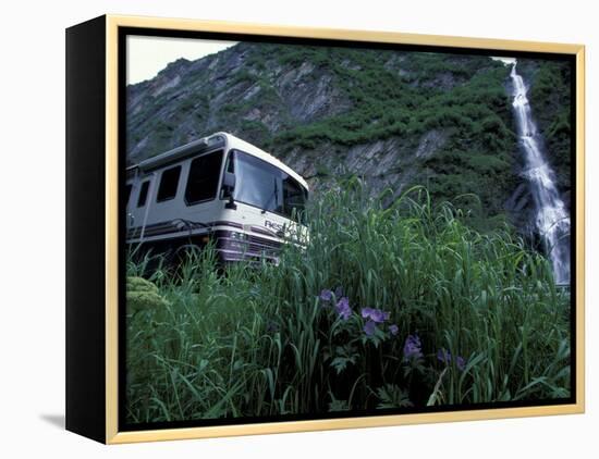 RV and Bridal Veil Falls in Keystone Canyon, Valdez, Alaska, USA-Paul Souders-Framed Premier Image Canvas