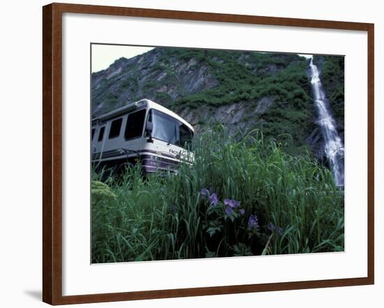 RV and Bridal Veil Falls in Keystone Canyon, Valdez, Alaska, USA-Paul Souders-Framed Photographic Print