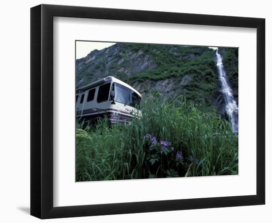RV and Bridal Veil Falls in Keystone Canyon, Valdez, Alaska, USA-Paul Souders-Framed Photographic Print