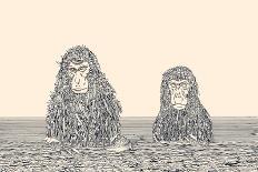 Cyborg Monkey Meditation.Two Monkeys in the Water Covered by Mechanical Cyborg Fur.-RYGER-Art Print