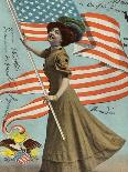 Postcard of Woman Waving American Flag-Rykoff Collection-Photographic Print