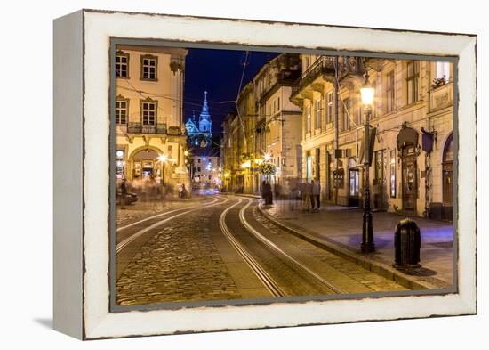 Rynok Square in Lviv at Night-bloodua-Framed Premier Image Canvas